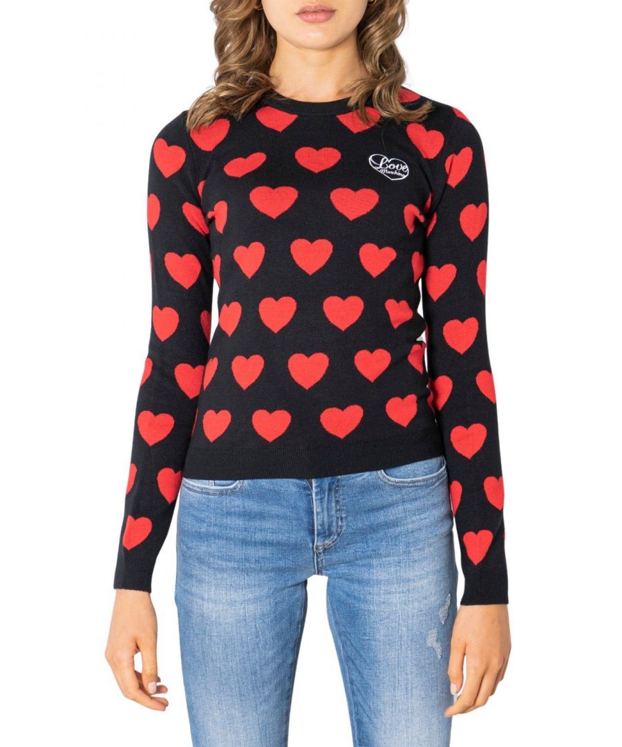 Brand: Love Moschino Gender: Women Type: Knitwear Season: Fall/Winter  PRODUCT DETAIL • Color: black • Pattern: print • Fastening: slip on • Sleeves: long • Neckline: round neck  COMPOSITION AND MATERIAL • Composition: -1% elastane -29% wool -41% polyester -29% viscose  •  Washing: machine wash at 30° length:regular sleeves:full-sleeves -1% Elastane -29% Wool -41% Polyester -29% Viscose
