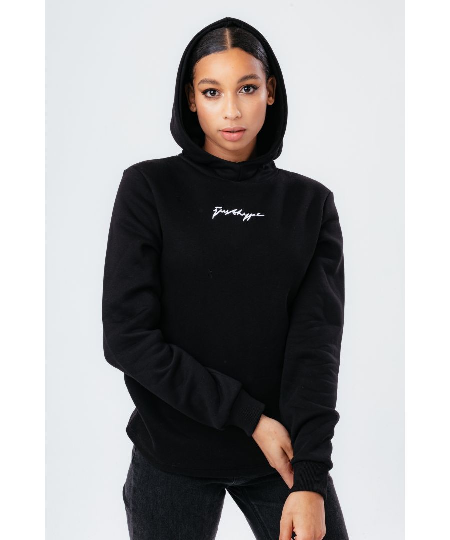 The hoodie staple you need every season. The HYPE. black funnel neck women's hoodie, available in UK size 6 up to 20, creating the supreme amount of comfort you need. For a relaxed casual vibe, wear with the matching joggers or for a smarter look, team with a floaty midi skirt and high-top kicks. Designed in a black base with a contrasting white just hype logo drawstring, finished with a kangaroo pocket. Machine wash at 30 degrees.