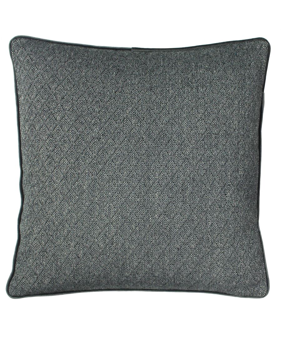Paoletti Blenheim Geometric Piped Feather Filled Cushion - Grey Viscose - One Size