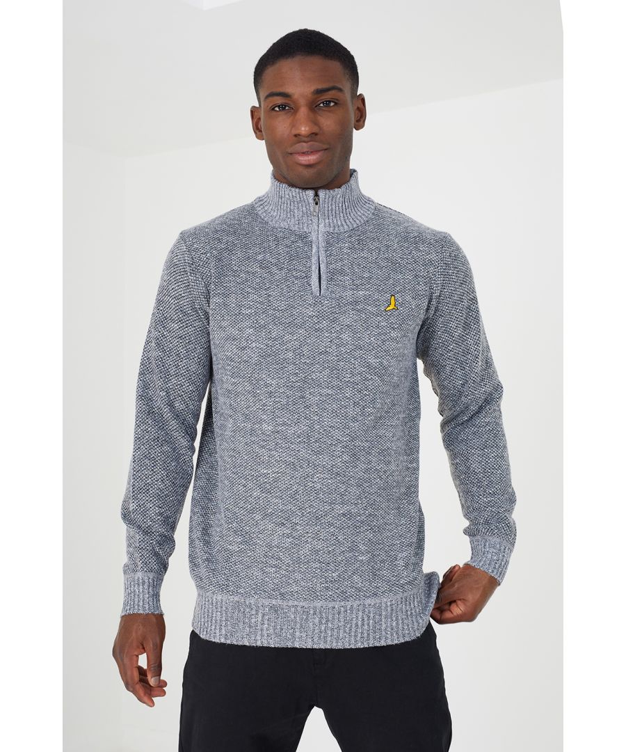 Brave Soul Mens Grey 'Franklin' Quarter Zip Knitted Jumper - Size Large