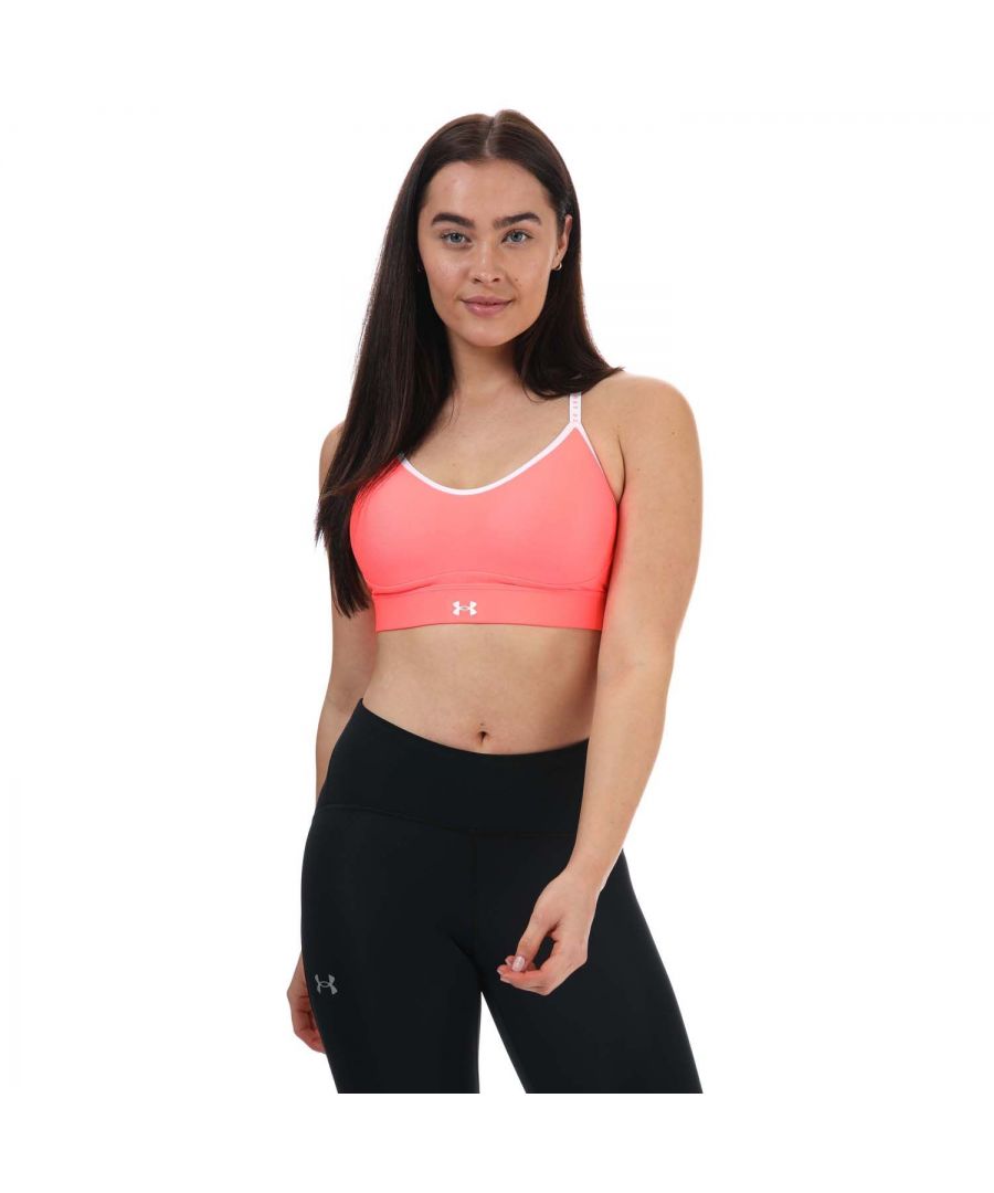 Womens Under Armour Infinity Low Covered Sports Bra in pink.- Encased elastic band feels super-smooth & soft.- Skinny wordmark branded elastic straps & keyhole back design.- Built for Light-Support activity & all-day comfort.- Molded  PU injected one-piece padding for ultimate support  comfort & coverage.- Mesh panels for added breathability.- HeatGear® fabric delivers superior next-to-skin feel.- Material wicks sweat & dries really fast.- Front Panel: 88% Polyester  12% Elastane. Bottom Band: 88% Polyester  12% Elastane. Back Panel: 61% Elastane  39% Nylon. Cup Lining: 100% Polyester. Machine washable.- Ref: 1363354819