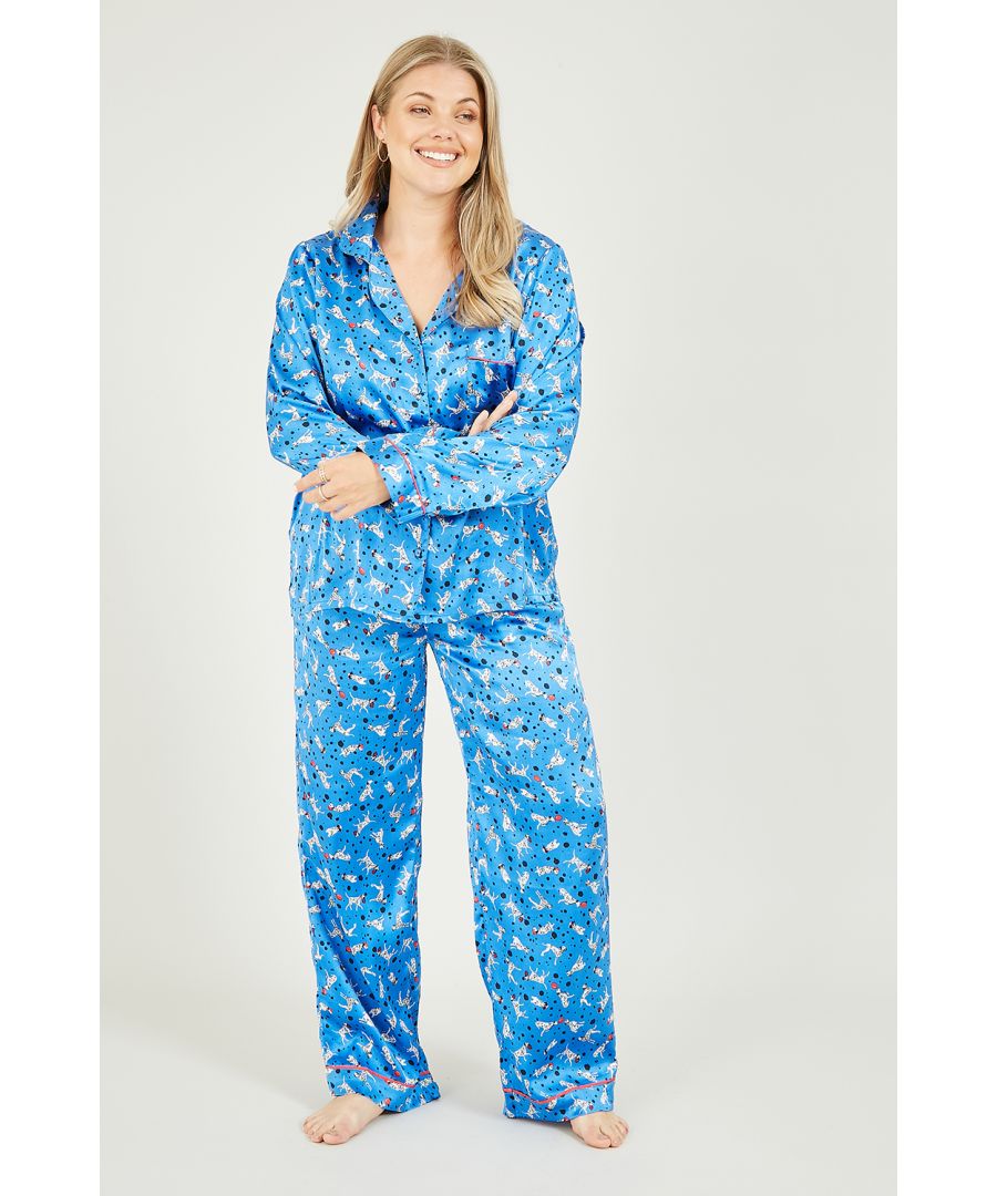 Image for Yumi Blue Dalmatian Dog Satin Pyjamas
