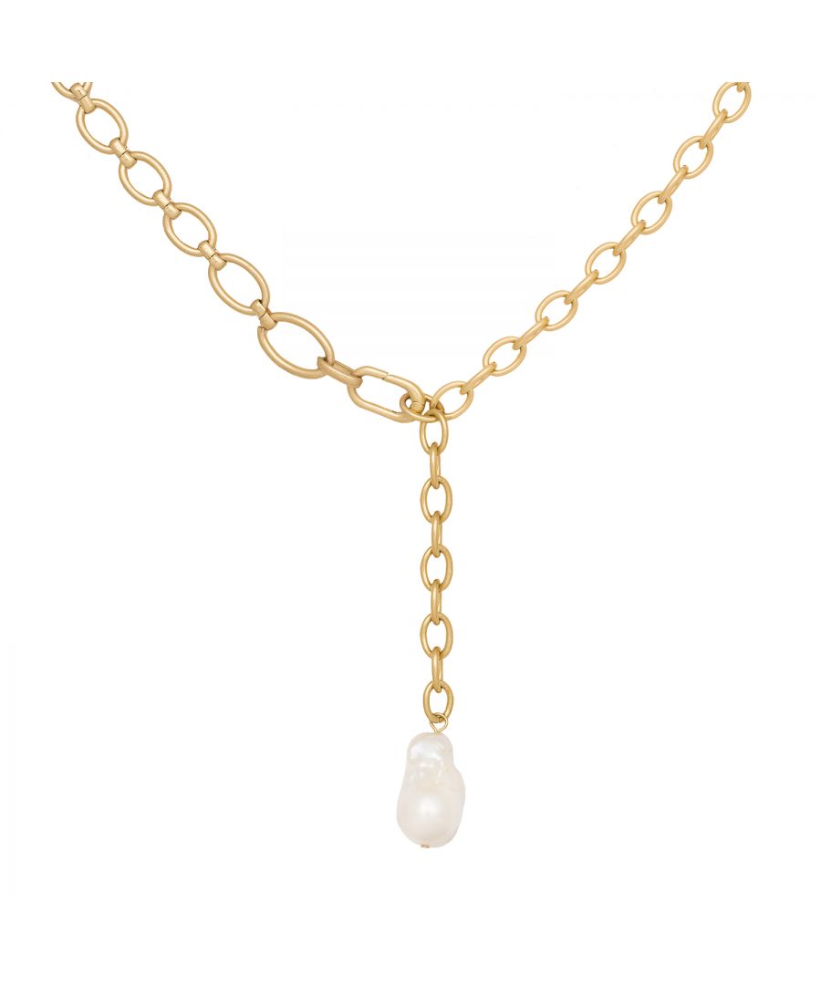 Bring a touch of opulence to your look in our gold plated Opaline long chain necklace featuring a gorgeous freshwater pearl on a long, link chain. Timeless in its design, it is just as stylish for a Sunday brunch as it is for night on the town! Special enough to be worn by itself or layered with shorter chains too making it the ideal finishing touch to your outfit. Pair with our Kate Thornton Gold Opaline Gold Link Chain bracelet to complete the look! This gold tone necklace is 20inches in length and the integrated link clasp allows you to wear the necklace as a lariat style at differing lengths. Presented in a KTx jewellery pouch to keep your jewellery safe or ideal for gifting!