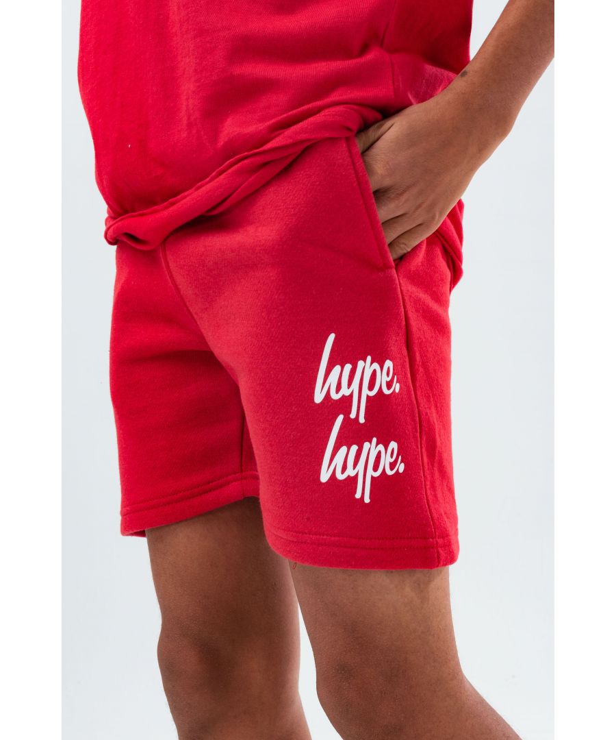 Perfect to add to your everyday shorts rotation. The HYPE. red double logo script kids shorts designed in a soft-touch fabric for the ultimate comfort in our standard unisex kids shorts shape. Finished with an elasticated waistband and the iconic HYPE. script logo printed twice in a contrasting white. Wear with any coloured hype t-shirt to complete the look. Machine wash at 30 degrees.