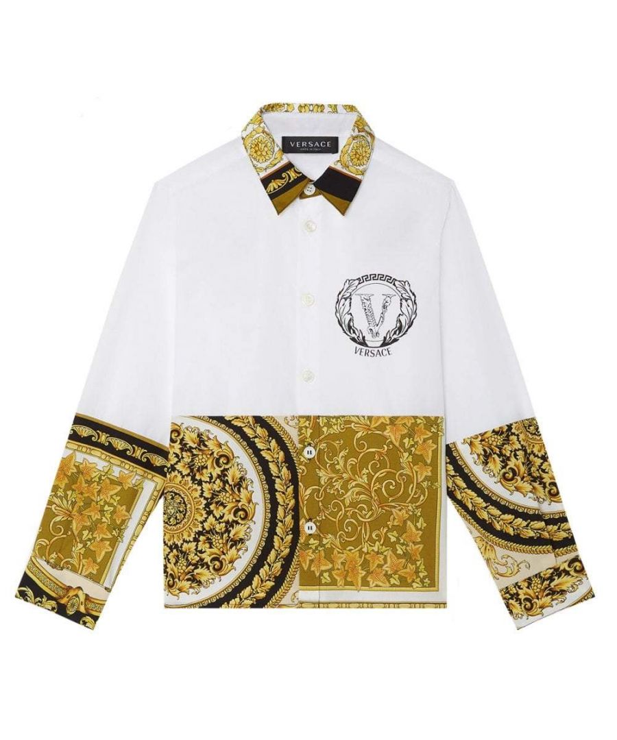 Image for Versace Boys Barocco Mosaic Kids Accent Shirt White & Gold