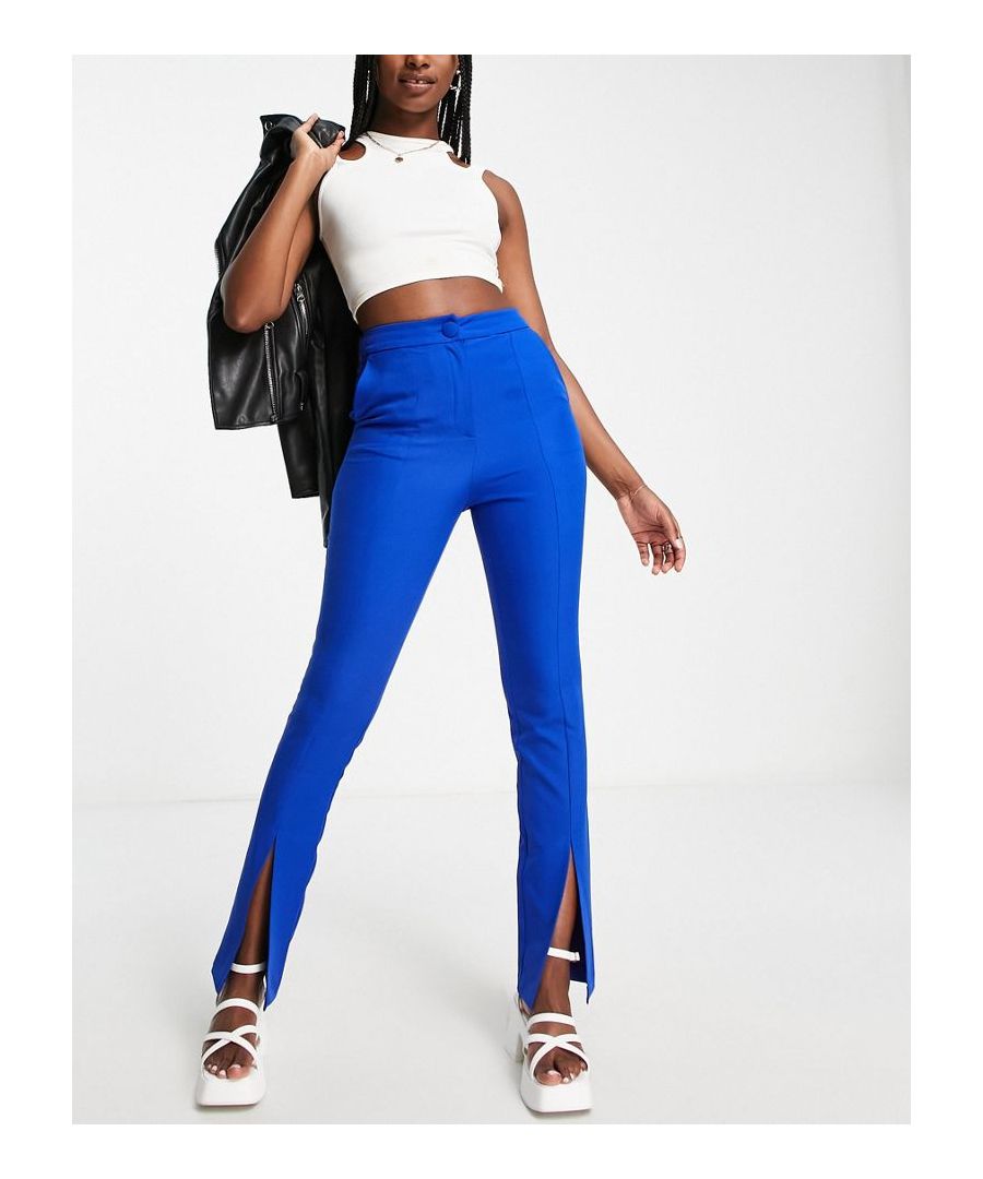 Trousers by Miss Selfridge Love at first scroll High rise Side pockets Split cuffs Flared skinny fit Sold by Asos