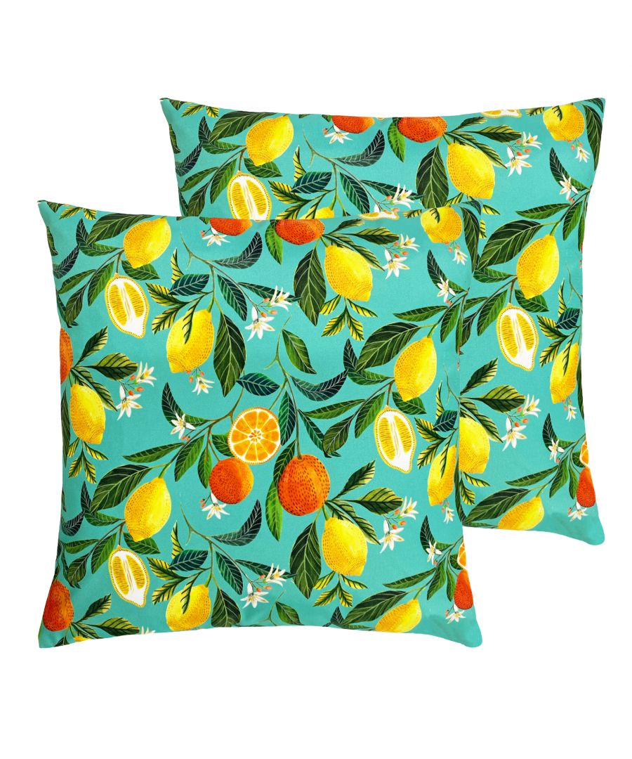 Amongst the green leaves, features vibrant Orange Blossoms on a bold blue background. Complete with a block stripe reverse, so you get two looks in one! Pop it in your outdoor space, it is sure to stand out.