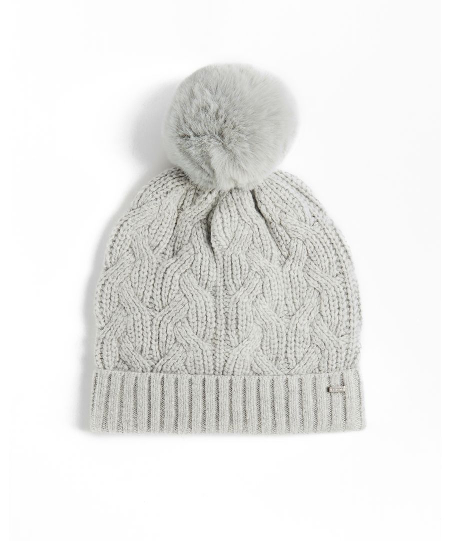 Faux Fur Pom Knitted Cable Hat