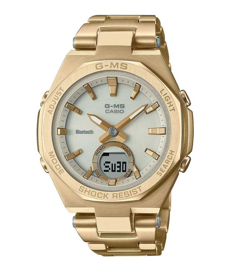 This Casio Baby-g Analogue-Digital Watch for Women is the perfect timepiece to wear or to gift. It's Gold 34 mm Round case combined with the comfortable Gold Stainless steel watch band will ensure you enjoy this stunning timepiece without any compromise. Operated by a high quality Quartz movement and water resistant to 10 bars, your watch will keep ticking. Elegant and fashionable watch that is suitable for the daily life of every Women -The watch has a Calendar function: Day-Date, Solar Powered, Stop Watch,Worldtime, Timer, Alarm High quality 19 cm length and 17 mm width Gold Stainless steel strap with a Fold over with push button clasp Case diameter: 34 mm,case thickness: 10 mm, case colour: Gold and dial colour: Silver