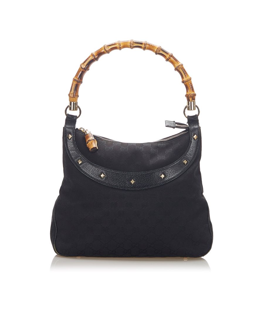 Gucci preowned Womens Vintage Bamboo GG Canvas Nailhead Handbag Black - One Size