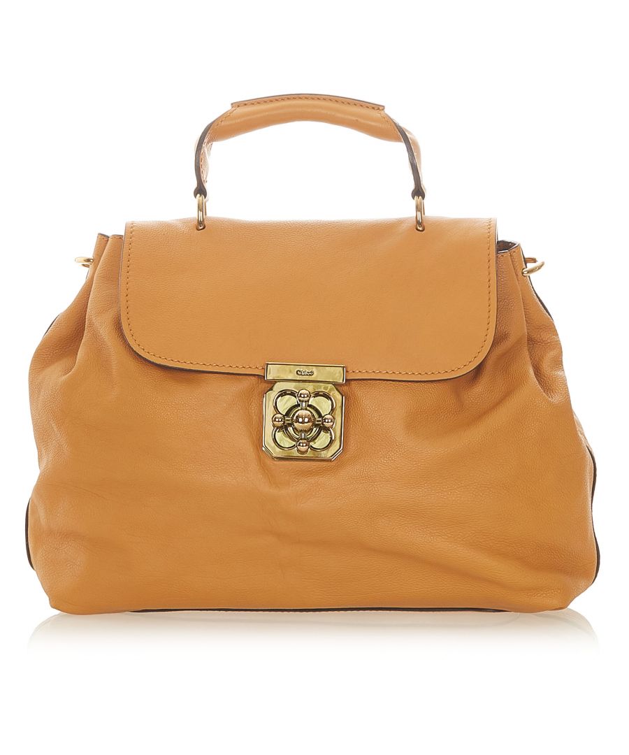 VINTAGE. RRP AS NEW. The Elsie satchel features a leather body, an exterior back zip pocket, a rolled leather top handle, a flat leather strap, a front flap with a gold-tone closure, and an interior zip pocket.Exterior back is discolored. Exterior bottom is discolored. Exterior corners is discolored. Exterior front is discolored. Exterior handle is discolored. Exterior side is discolored.\n\nDimensions:\nLength 27cm\nWidth 38cm\nDepth 8cm\nHand Drop 6cm\nShoulder Drop 6cm\n\nOriginal Accessories: Shoulder Strap, Authenticity Card\n\nSerial Number: 02 12 50 65\nColor: Brown x Light Brown\nMaterial: Leather x Calf\nCountry of Origin: France\nBoutique Reference: SSU106979K1342\n\n\nProduct Rating: FairCondition