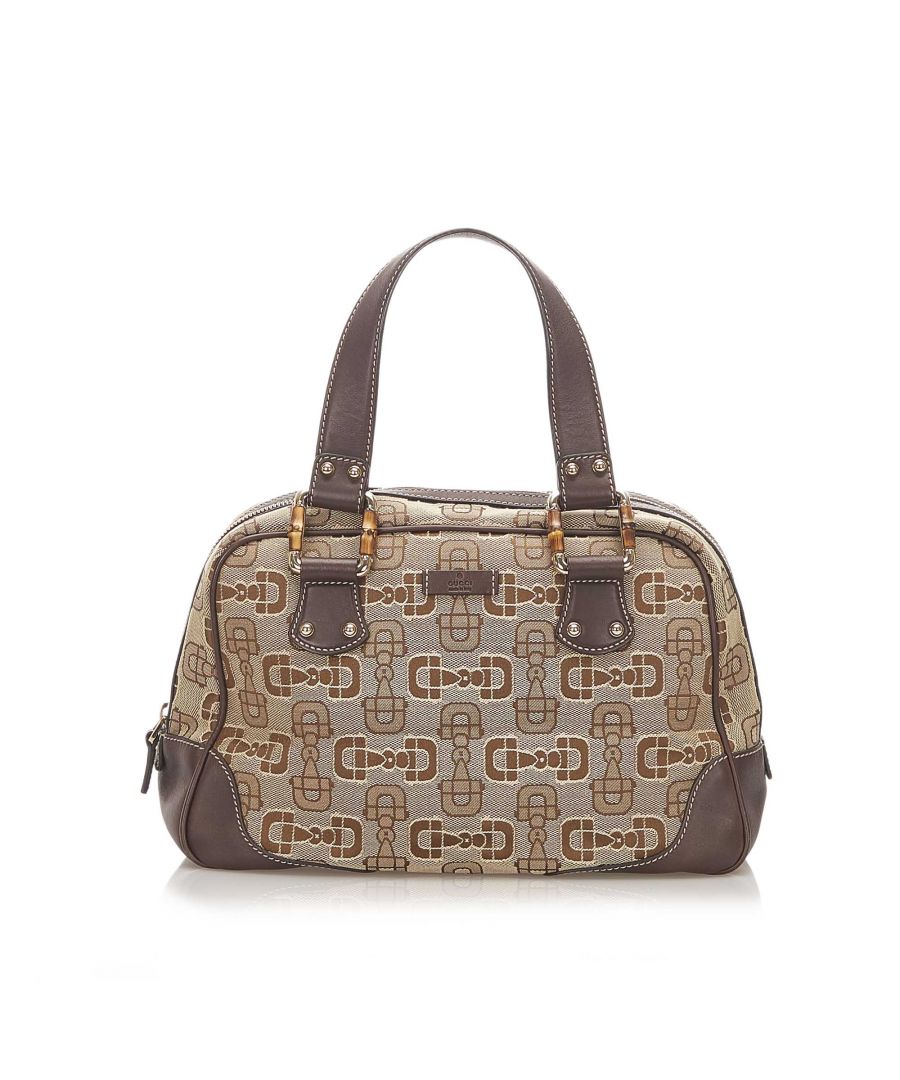 Gucci preowned Womens Vintage Bamboo Horsebit Canvas Handbag Brown - One Size