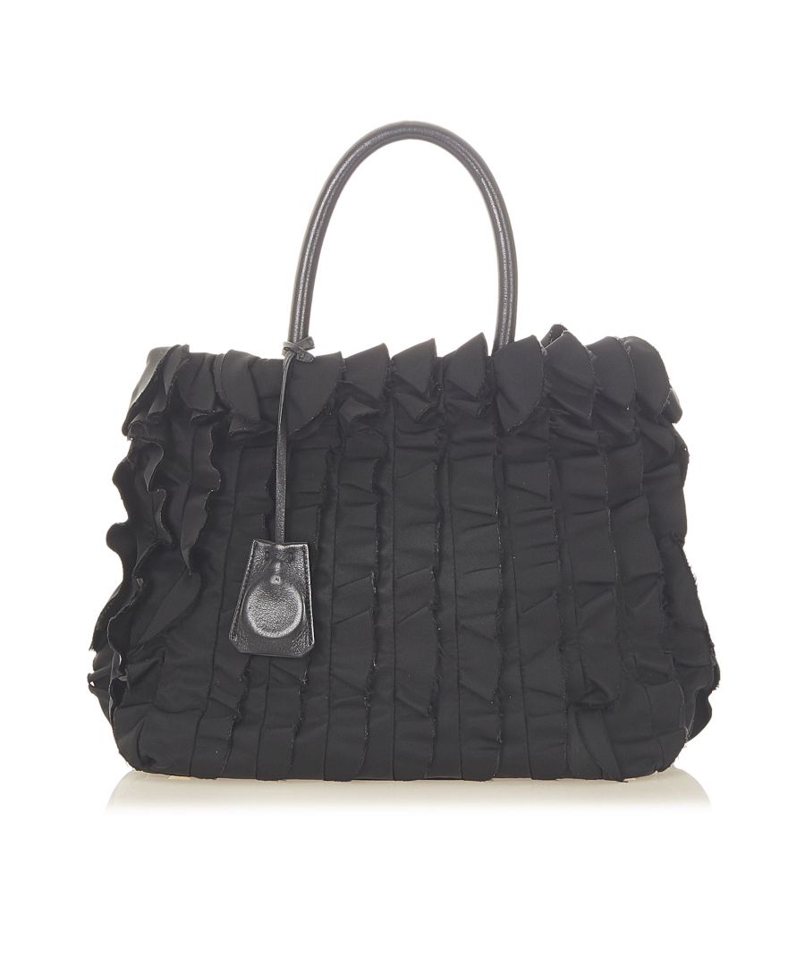 Prada Preowned Womens Vintage Ruffled Tessuto Tote Bag Black - One Size