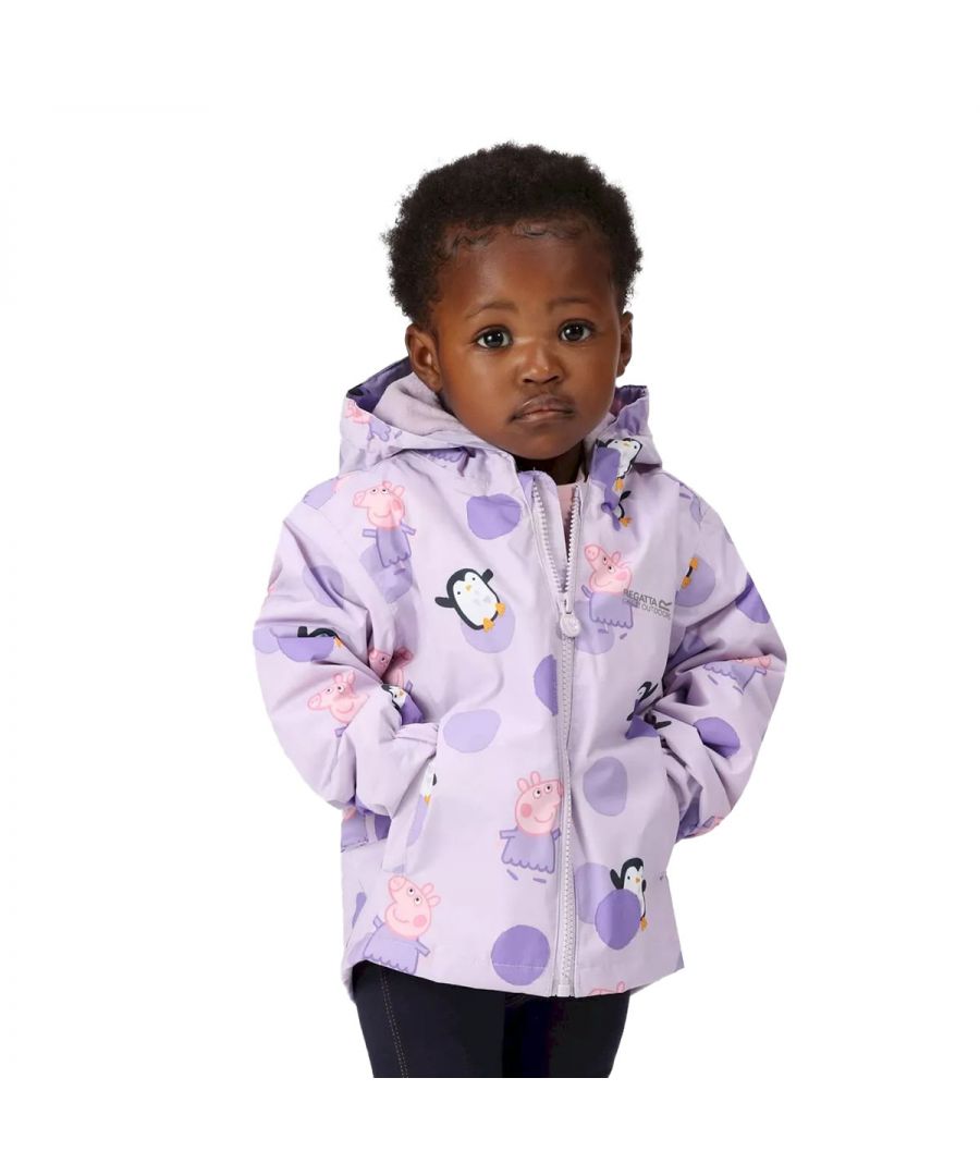 Material: 100% Polyester. Lining: Fleece Panel. Fabric: Hydrafort. Design: Logo, Penguin, Polka Dot. Badge, Branded Zip Pull, High Warmth, Insulated, Padded. Fabric Technology: Quick Dry, Thermo-Guard, Waterproof, Windproof. Cuff: Elasticated. Neckline: Hooded. Sleeve-Type: Long-Sleeved. Hood Features: Elasticated, Grown On Hood. Pockets: 2 Side Pockets. Fastening: Full Zip, Zip Guard. Hem: Elasticated. 100% Officially Licensed. Characters: Peppa Pig.