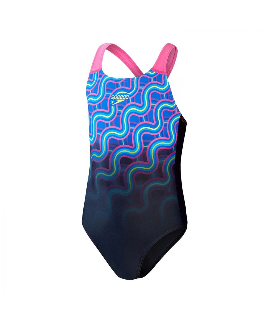 Speedo Girls Girl's Digital Print Splashback Swimsuit in black blue - Size 5-6Y