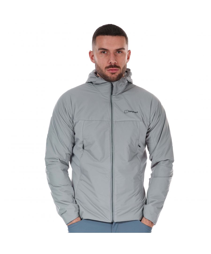 Mens Berghaus Tangra Synthetic Insulated Jacket in grey.- Close-fitting hood with stretch binding and bonded peak.- Two zipped hand pockets.- Internal chest pocket.- Partially stretch bond cuffs.- Single side hem adjustment.- Hydroloft® insulation.- Body: 100% Polyamide. Stretch Panels: 88% Polyester  12% Elastane.- Ref: 4A000947CU7