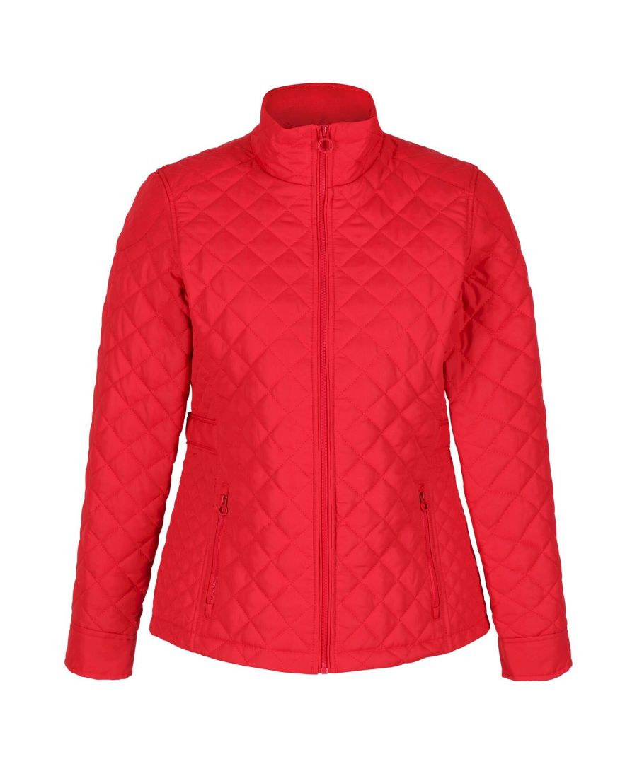 Material: 100% Polyester. Fabric: Micro Poplin, Quilted. Design: Badge, Diamond. Fit: Flattering. Back Ventilation, Elasticated Belt Adjuster, Insulated, Stitched Baffles. Fabric Technology: Thermo-Guard, Water Repellent. Sleeve-Type: Long-Sleeved. Neckline: Zip Neck. Pockets: 2 Zip Pockets. Fastening: Full Zip.