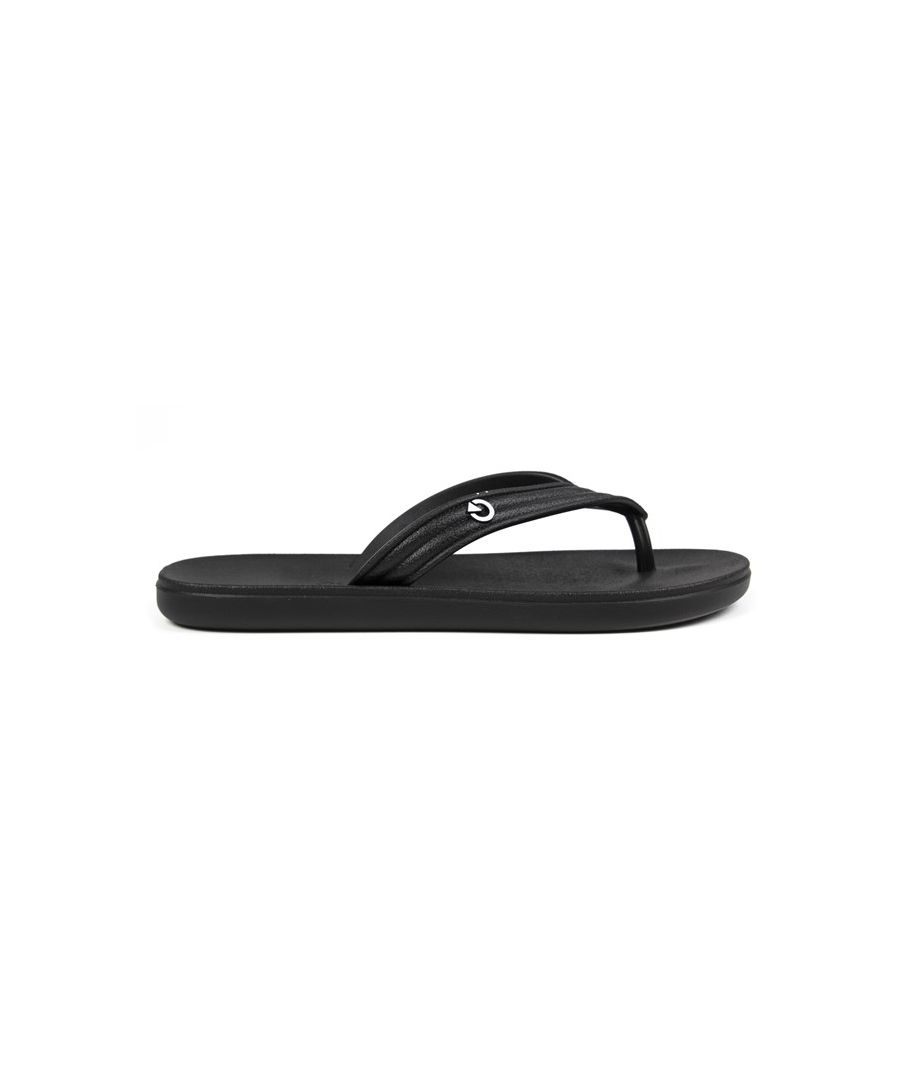Men's Black Cartago Porto Slip On Sandals Designed With A Soft Synthetic Thong Strap Featuring Metal Branding Detail. These Brazilian Made Sliders Have A Branded, Moulded Footbed And Textured, Rubber Outsole For Maximum Support.