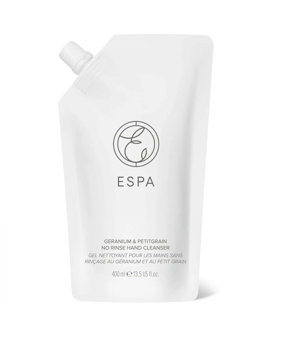 An alcohol-based cleansing hand gel infused with a luxurious blend of pure essential oils, including Geranium and Petitgrain. ESPA’s No Rinse Hand Cleanser is perfect to refresh your hands when you’re out and about, leaving skin beautifully cleansed and delicately fragranced. 100% natural. \n \nESPA No Rinse Hand Cleanser also contains 60% alcohol content. Health experts including NHS, Public Health England and World Health Organisation all agree that to be effective an alcohol-based cleanser needs at least 60% alcohol content