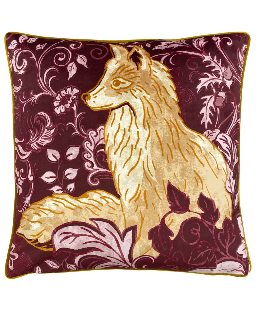 A dramatic scene of a posing Fox amongst florals and foliage, bringing an essence of winter into your home. This cushion will add a traditional finishing touch to your room. For added luxury this cushion comes with a contrasting soft velvet plain reverse and piped edging.