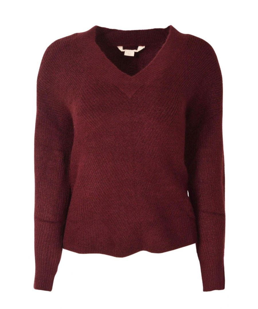 Stitch Fix Womens Soft Ribbed V Neck Jumper - Burgundy Wool - Size 14 UK