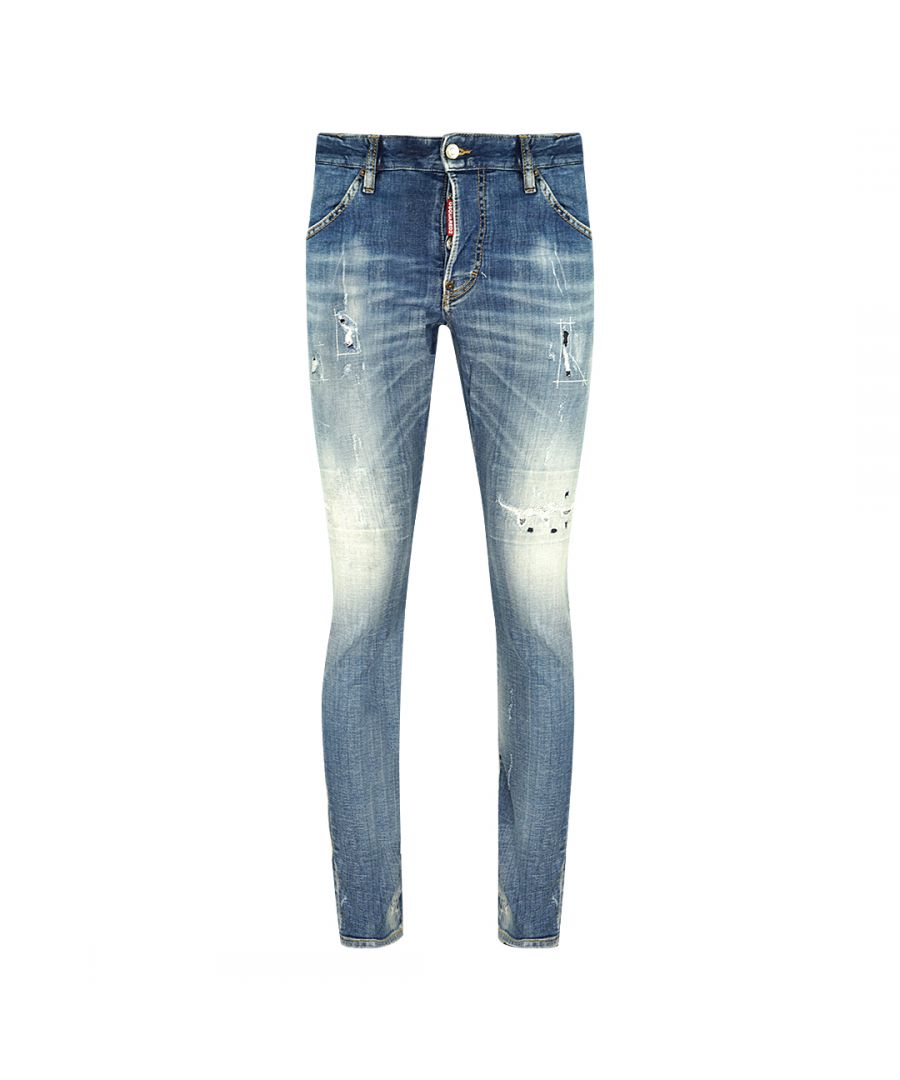 Dsquared2 Sexy Twist Jean Stitched Detail Jeans. Dsquared2 Sexy Twist Jean S74LB0748 S30342 470. Stretch Denim 98% Cotton 2% Elastane. Button Fly. Slim Fit With A Tapered Leg. Large Branded Badge, Destroyed Reinforced Sticthed Denim