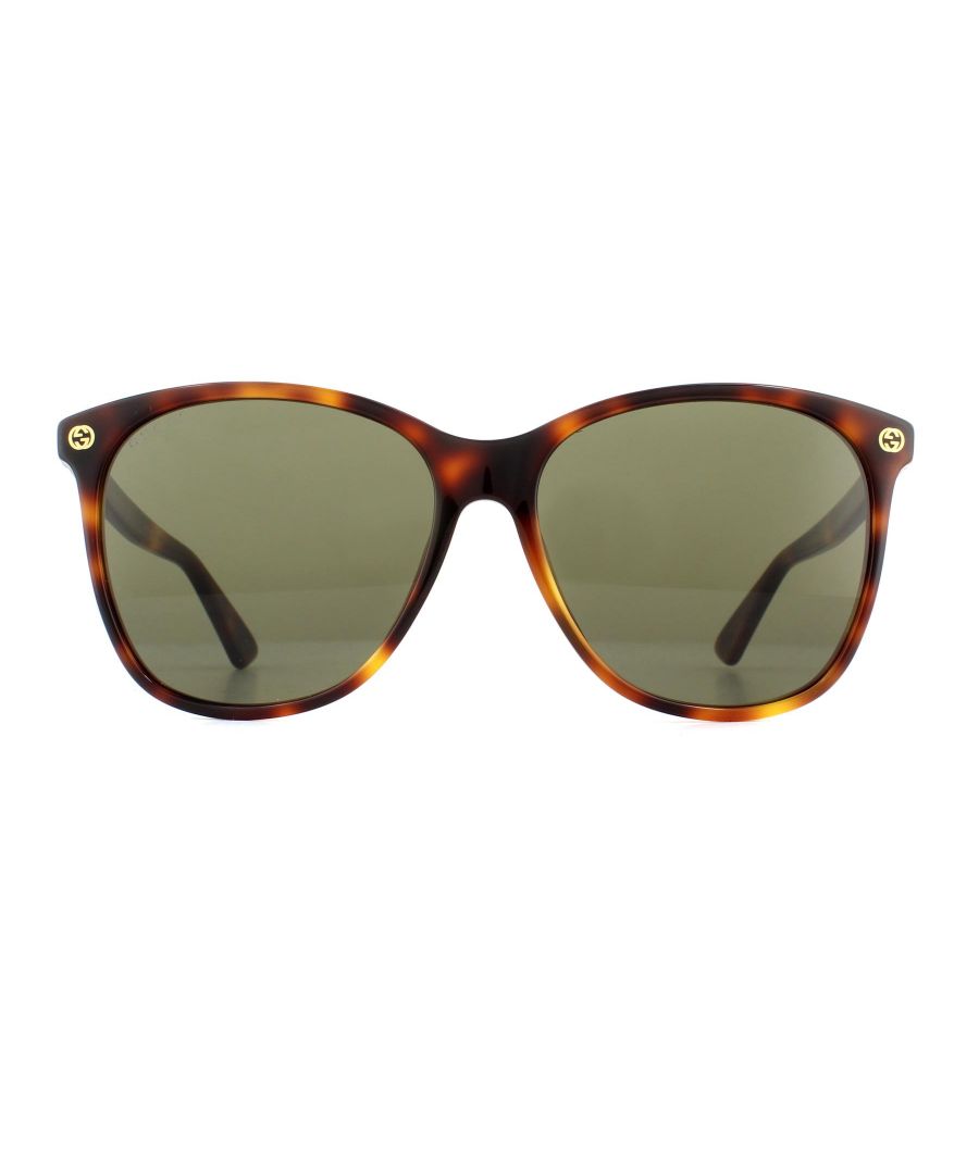 Gucci Sunglasses GG0024S 002 Havana Brown are a super stylish minimalist design with the classic interlocking GG Gucci logo at the front temples and bee design on the temple tips.