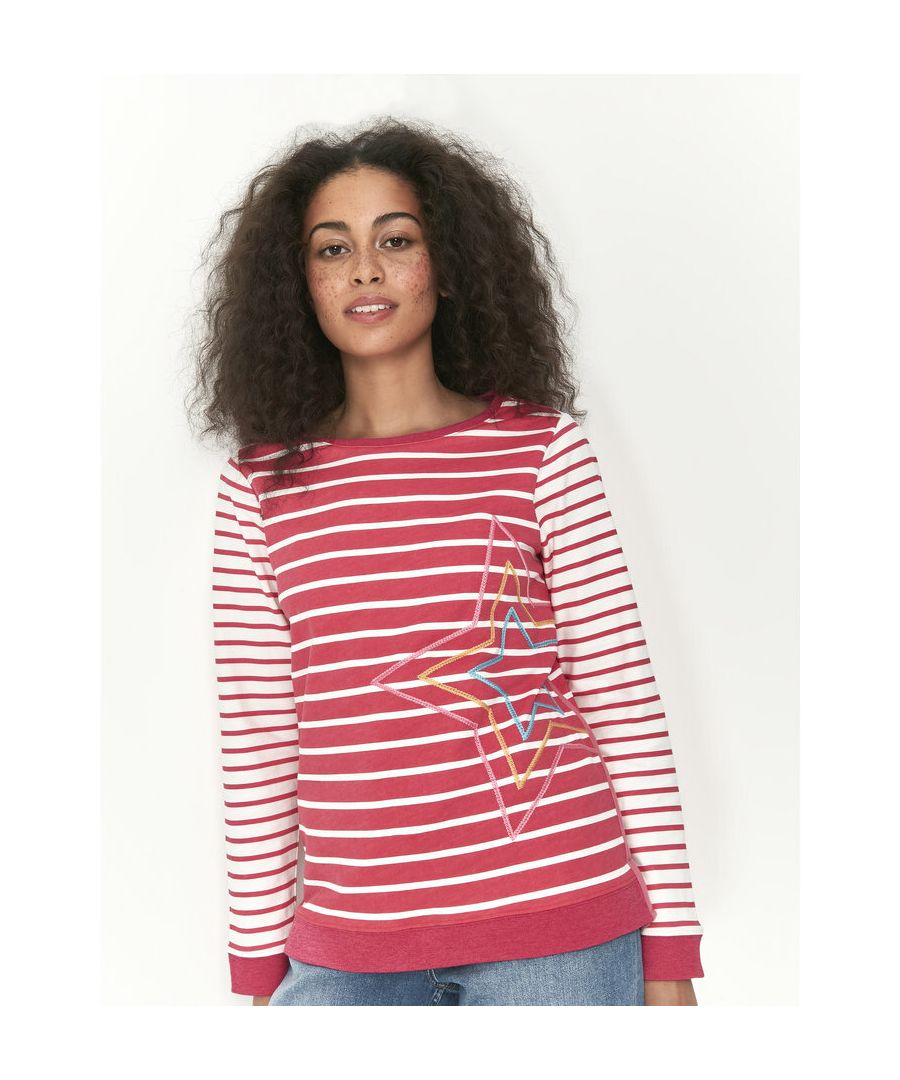 With a pretty embroidered star design, this jumper from Khost comes in a stripe pattern and features long sleeves and a crew neckline. Style with mom jeans and trainers for an on-trend daytime look!