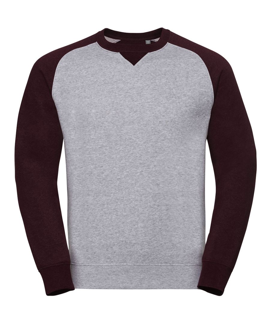 Russell Mens Authentic Baseball Sweatshirt (Light Oxford/Burgundy Melange)