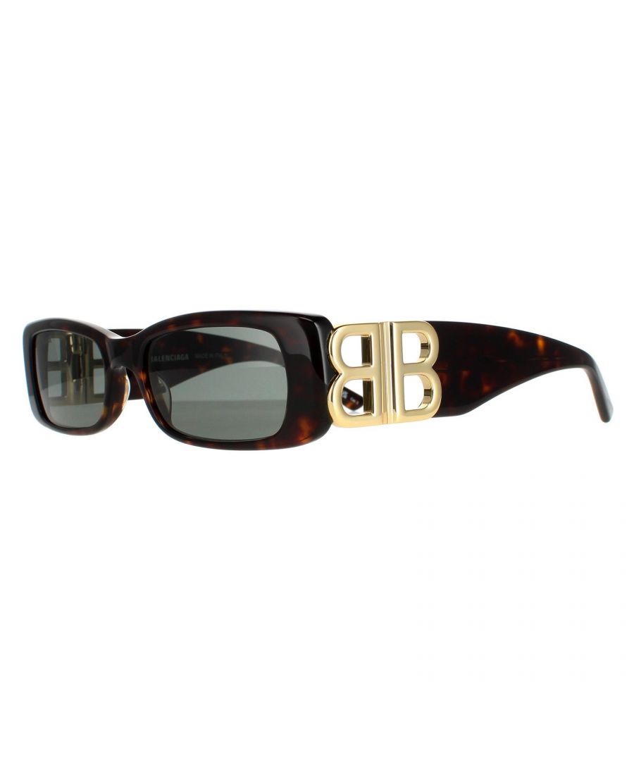 Balenciaga Rectangle Womens Dark Havana Green BB0096S - Brown - One Size