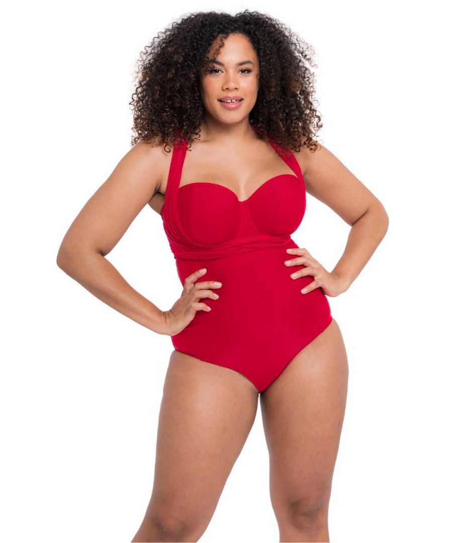 Curvy Kate Womens Wrapsody Bandeau Swimsuit - Red Nylon - Size 32G