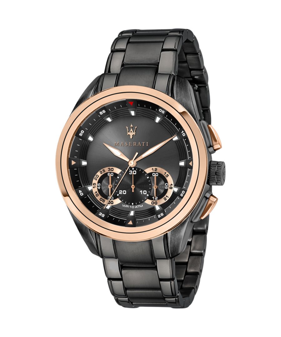 Robuust heren horloge van het merk Maserati. Het horloge heeft een polsbandje dat ook kleiner gemaakt kan worden, de kast heeft een diameter van 45 mm en het uurwerk is van Quartz.  Merk: MaseratiModelnaam: R8873612016 (45mm)Categorie: heren horlogeMaterialen: edelstaalKleur: zwart, rose