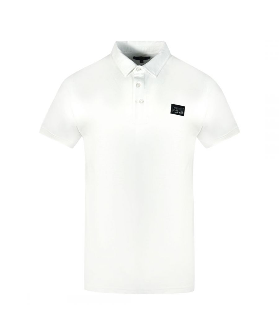 Cavalli Class Patch Logo White Polo Shirt. Look your best in this Cavalli class white polo featuring a black patch logo, short sleeves, and a stretch fit. Crafted with 75% cotton, 23% polyester, and 2% elastane, this regular fit shirt is designed to fit true to size and provide utmost comfort.. Black Patch Logo, Short Sleeves, Cavalli Class White Shirt. Stretch Fit 75% Cotton, 23% Polyester 2% Elastane. Regular Fit, Fits True To Size. QXT64V KB002 00053