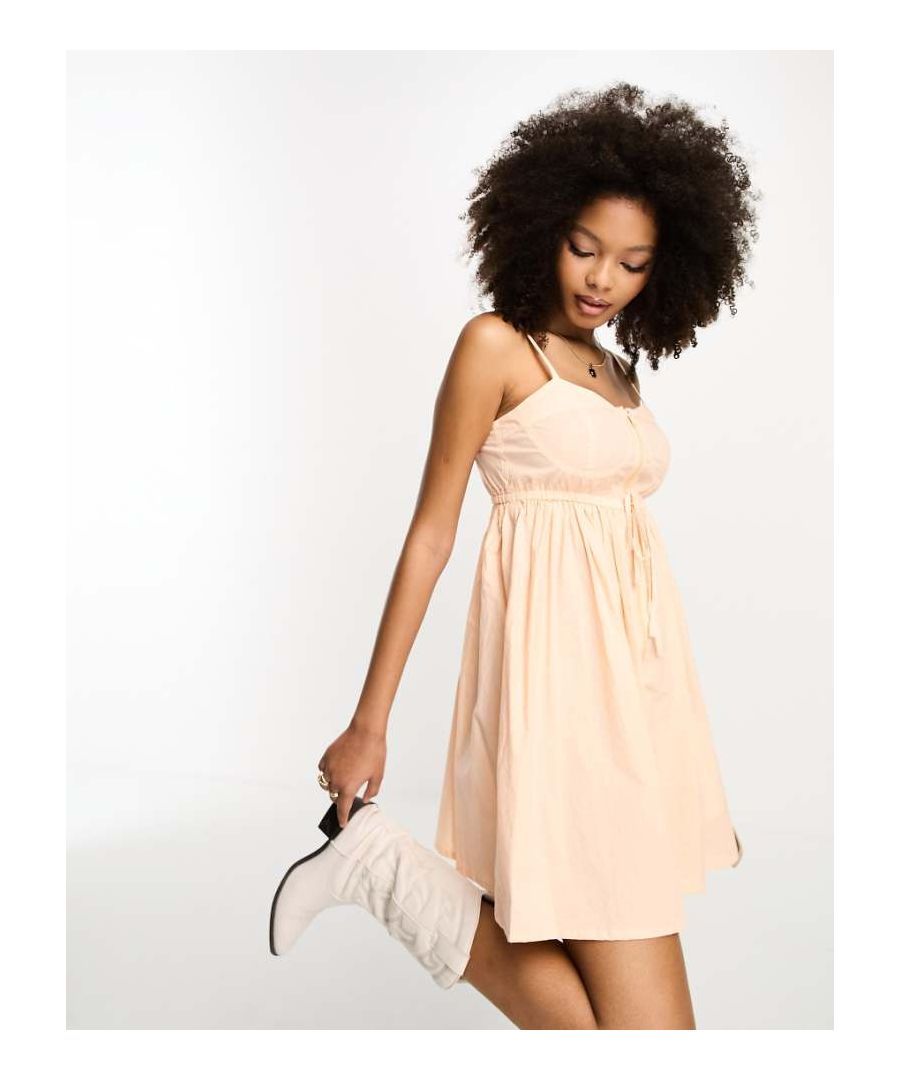 Asos Design Womens Utility Cup Detail Babydoll Mini Sundress With Zip In Washed Peach-Orange - Size 8 Uk