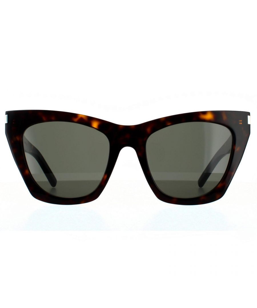 Saint Laurent Cat Eye Womens Havana  Grey Sunglasses Saint Laurent are a glamorous oversized cat eye style made from acetate with Saint Laurent signature engraved temples.