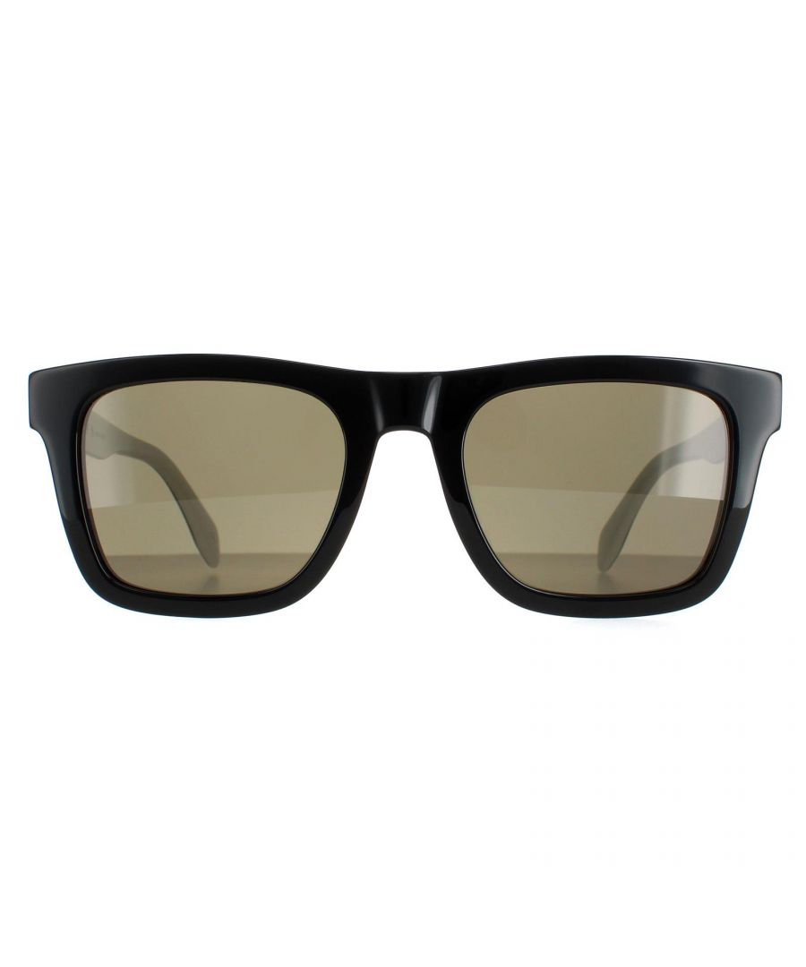 Alexander McQueen Square Mens Black White Green AM0301S  Sunglasses are a classic square style crafted from lightweight acetate. The Alexander McQueen logo features on the temples for brand authenticity.