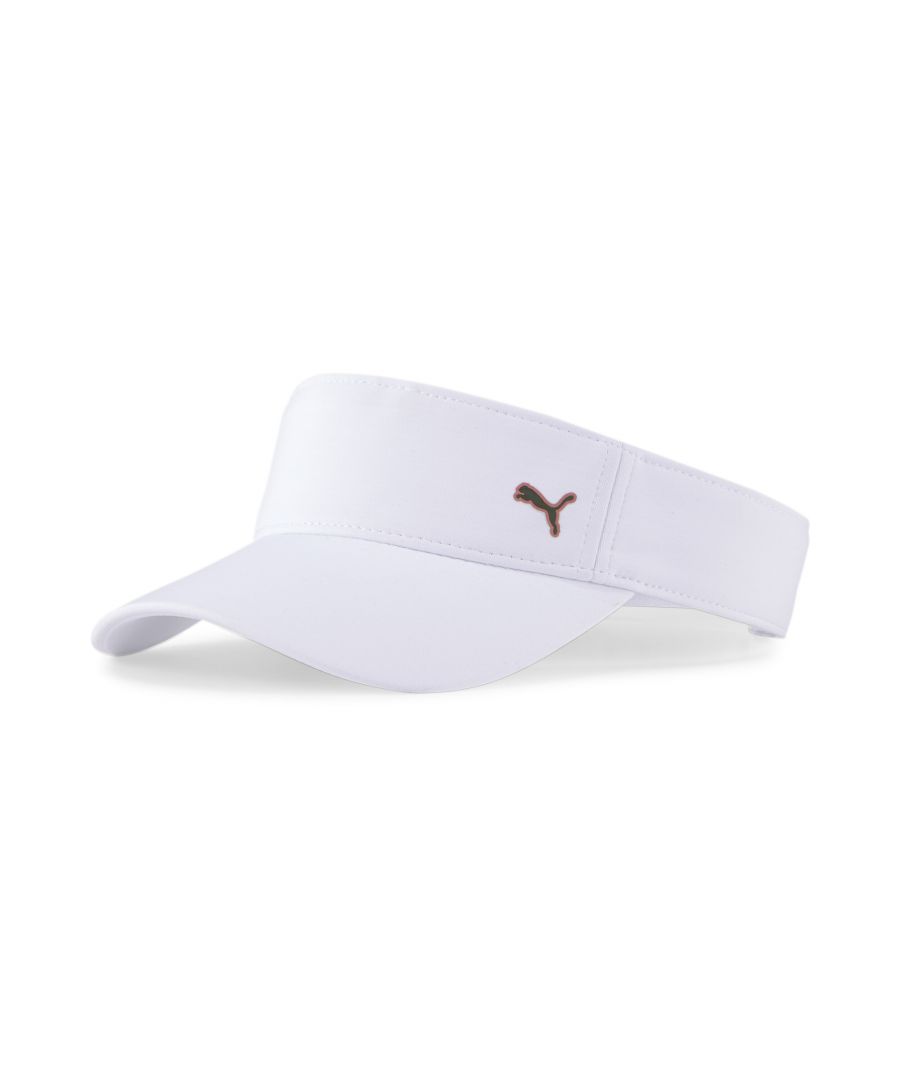 PRODUCT STORY Perfect for keeping the sun out of your eyes on the fairway. This stylish, curved visor has a hook-and-loop fastener at the back for an adjustable fit and moisture-wicking sweatband to help keep you cool. Iconic, yet subtle, PUMA branding completes the sporty look. DETAILS Pre-curved visorHoop-and-loop back fastener for an adjustable fitMoisture-wicking performance sweatbandMetallic TPU PUMA Cat Logo on frontPolyester and elastane