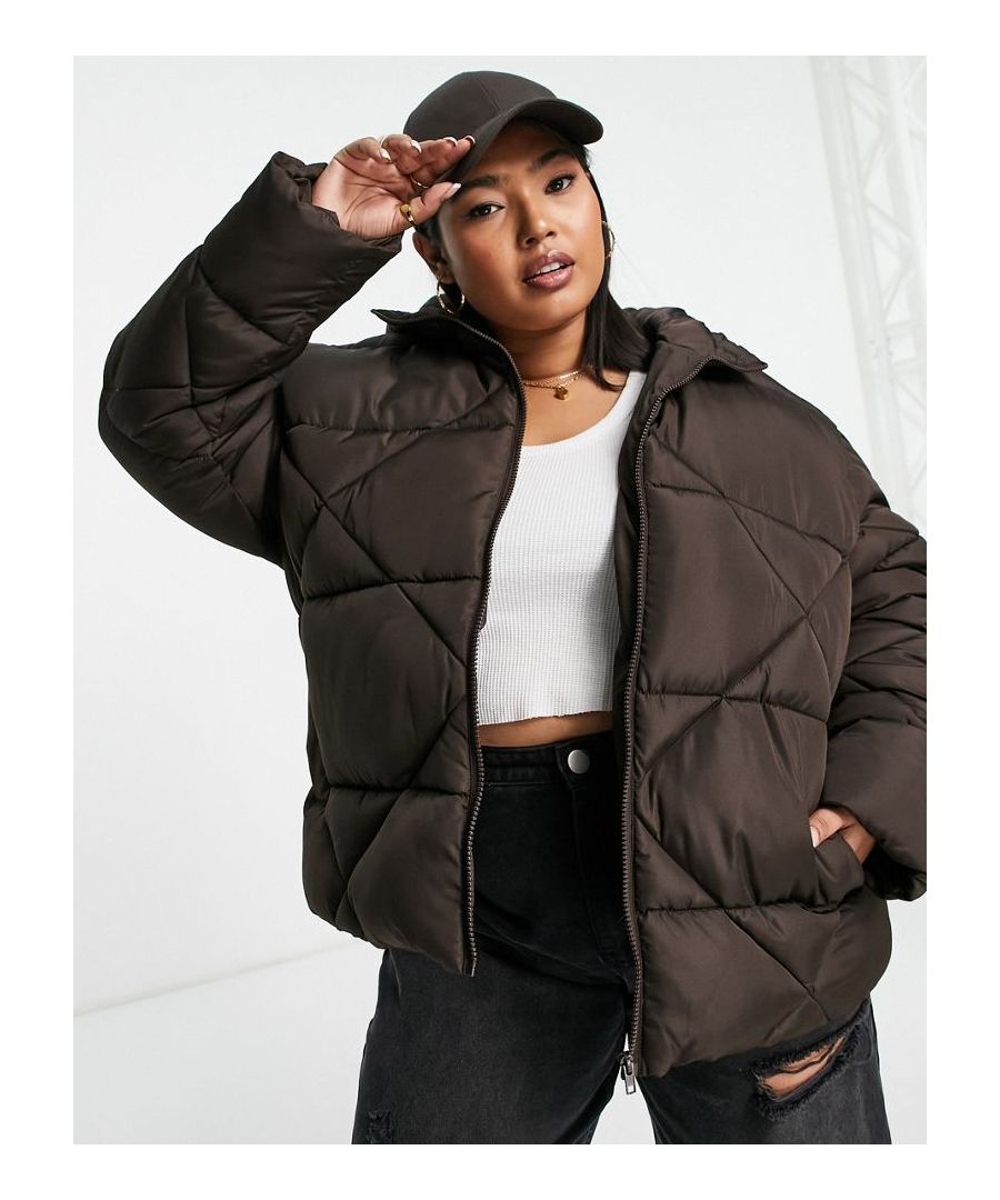 Plus-size jacket by ASOS DESIGN Quilted design Fixed hood Zip fastening Side pockets Relaxed fit Sold by Asos