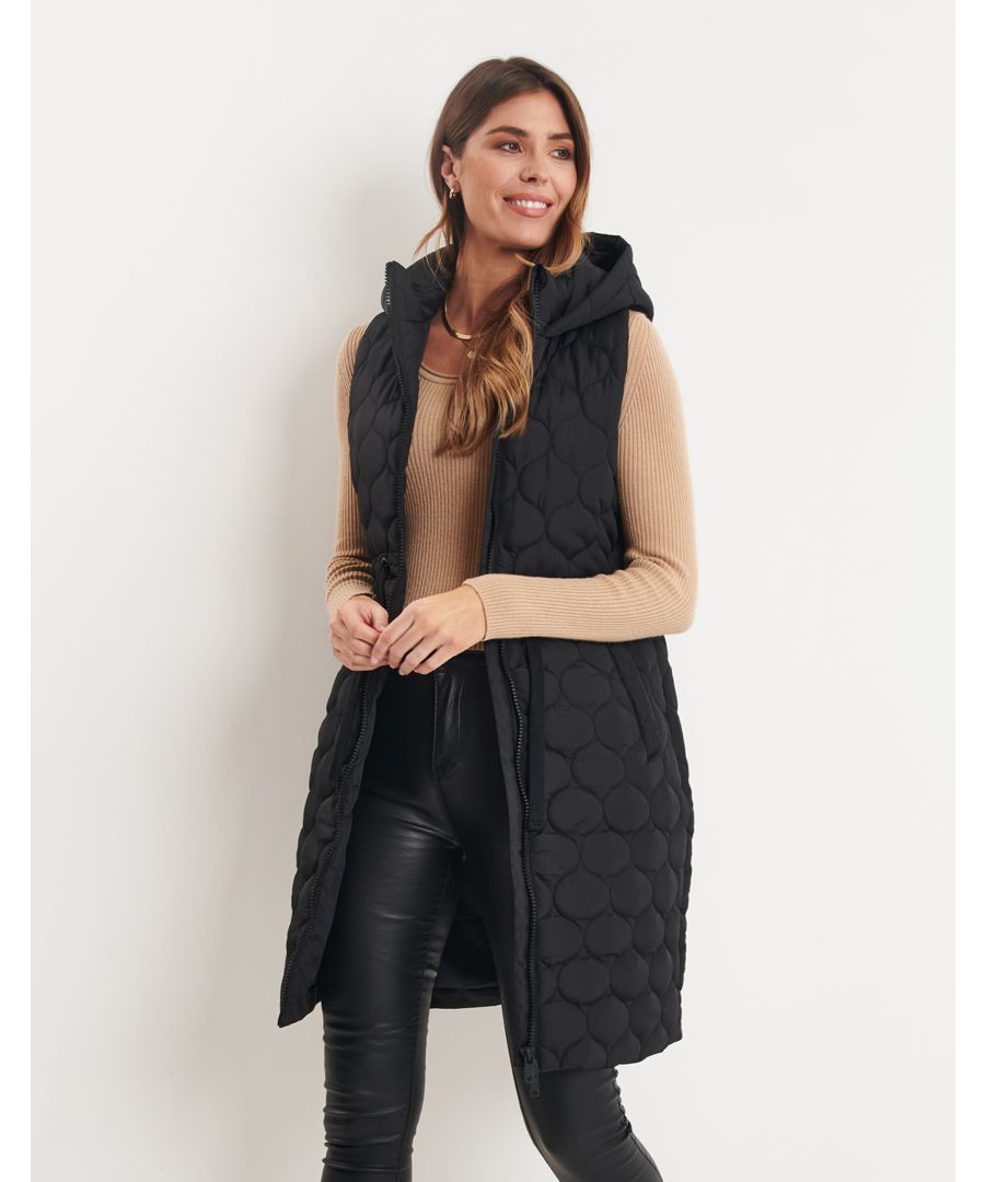 Add an extra layer of style with this longline, padded gilet from Threadbare. This gilet has onion quilting, a hood, drawcord waist, and zip fastening. In a sleeveless design, it is perfect to throw on. Other colours and styles are available.