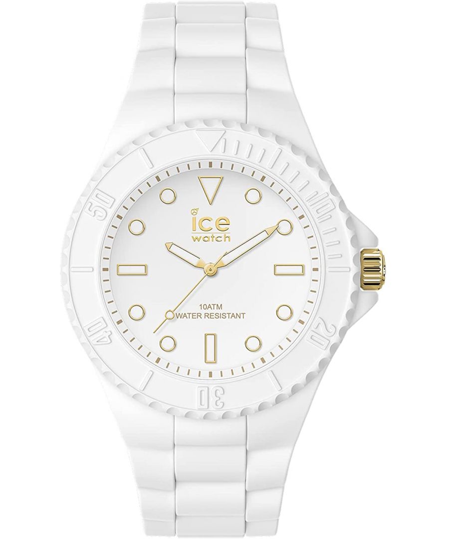 This Ice Watch Ice Generation - White Gold Analogue Watch for Women is the perfect timepiece to wear or to gift. It's White 40 mm Round case combined with the comfortable White Silicone watch band will ensure you enjoy this stunning timepiece without any compromise. Operated by a high quality Quartz movement and water resistant to 10 bars, your watch will keep ticking. Thanks to its ultra-soft silicone strap, it will bring a fashionable and modern touch to all your outfits! The choice is yours! -The watch has a function: Luminous Hands, Luminous Numbers High quality 20 cm length and 20 mm width White Silicone strap with a Buckle Case diameter: 40 mm,case thickness: 10 mm, case colour: White and dial colour: White