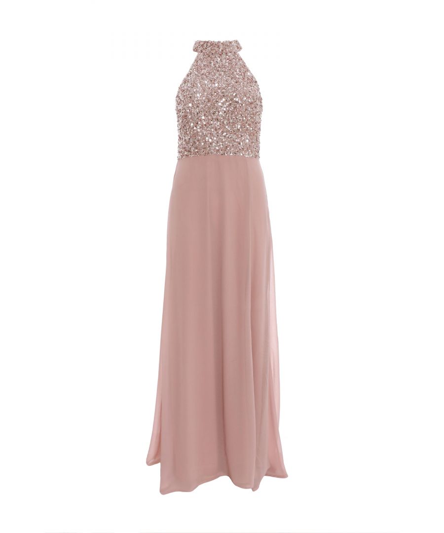 Quiz Womens Pink Embellished Chiffon Maxi Dress - Size 16 UK