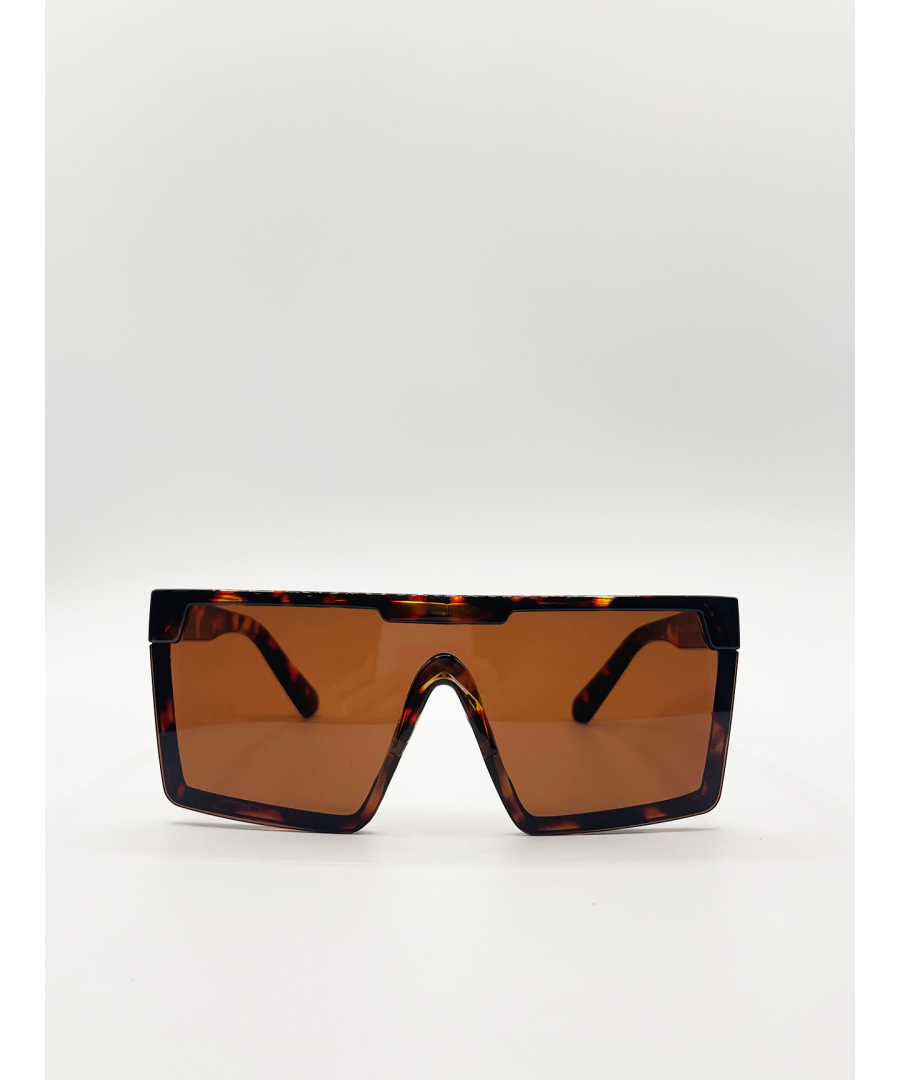 SVNX Womens Tortoiseshell Oversized Flat Top Square Frame Sunglasses - Brown - One Size