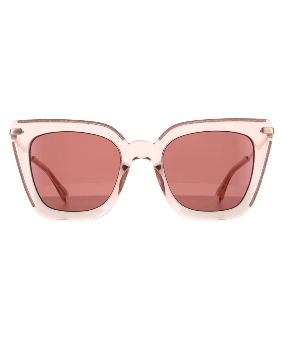 Jimmy Choo Cat Eye Womens Pink Burgundy Sunglasses Ciara/G/S are an edgy square style with a chunky plastic frame front and slim metal temples engraved with the Jimmy Choo logo.
