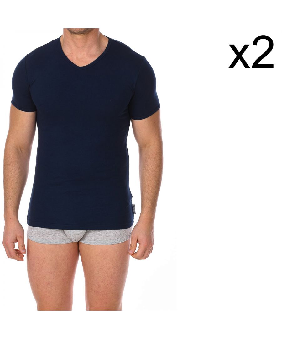 Bikkembergs Mens Pack-2 Essential short-sleeved T-shirts BKK1UTS02BI men - Blue Cotton - Size Large