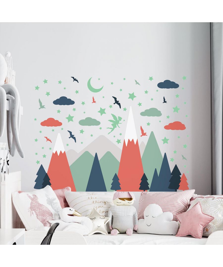 Image for Glowing Fairy Night With Colourful Mountains wall decal kids room, nursery, wall stickers, peel and stick, self adhesive 87 Pcs. 143 cm x 114 cm