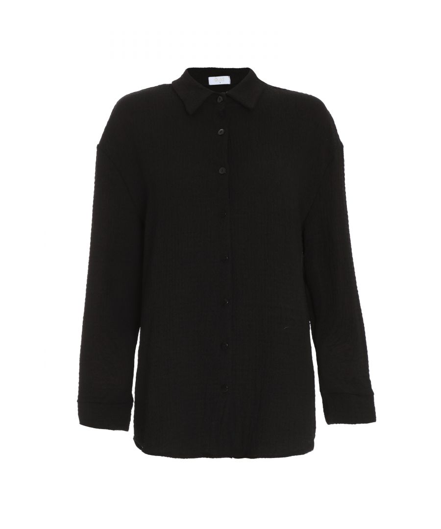 Quiz Womens Black Long Sleeve Textured Shirt - Size Large