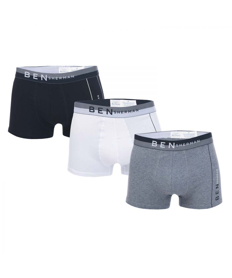 Ben Sherman Leonardo boxershorts voor heren, set van 3, zwart-grijs-wit