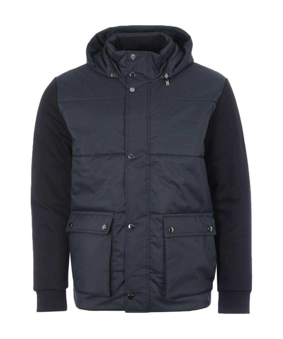 The BOSS hybrid padded removable hooded jacket is a lightweight alternative to your favourite winter coat. The removable hood has you covered when the summer showers spring and the sweatshirt style sleeves give an air of casual to the piece. Fitted with metallic branded BOSS hardware. Modern bellow pockets with a flap closure on the front are a final functional touch. Regular Fit, Removable Hood, Zip & Pop Closure, Modern Bellow Pockets, Sweatshirt Style Sleeves, Metallic Hardware, BOSS Branding. Fit & Style:Regular Fit, Fits True to Size. Care & Composition:100% Polyester, Machine Wash.