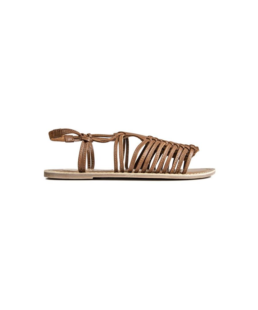 Women's Tan Solesister Bhauna Flat Sandals With Plaited Toe Straps And Elasticated Ankle Strap. These Easy To Wear Flats Have A Branded Foot Cushion And Synthetic Sole.