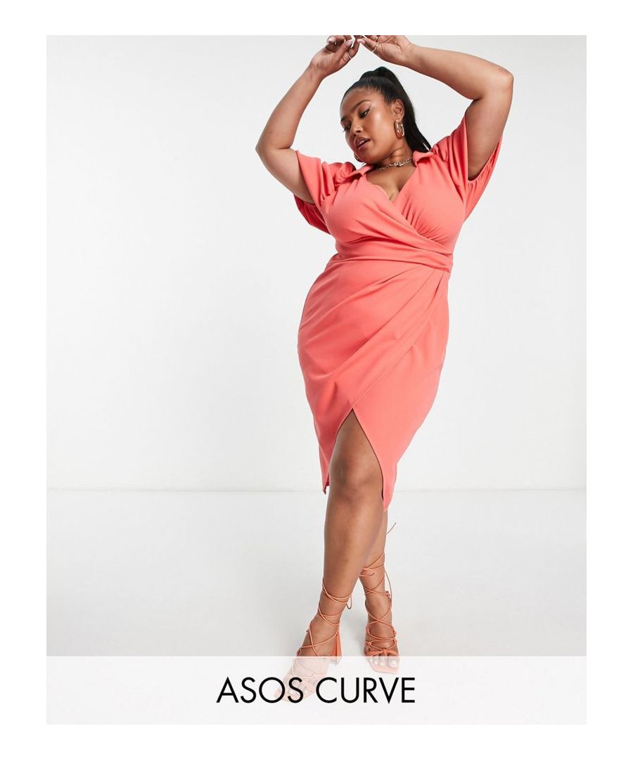 Plus-size dress by ASOS DESIGN The scroll is over V-neck Button front Tie back Regular fit Sold by Asos
